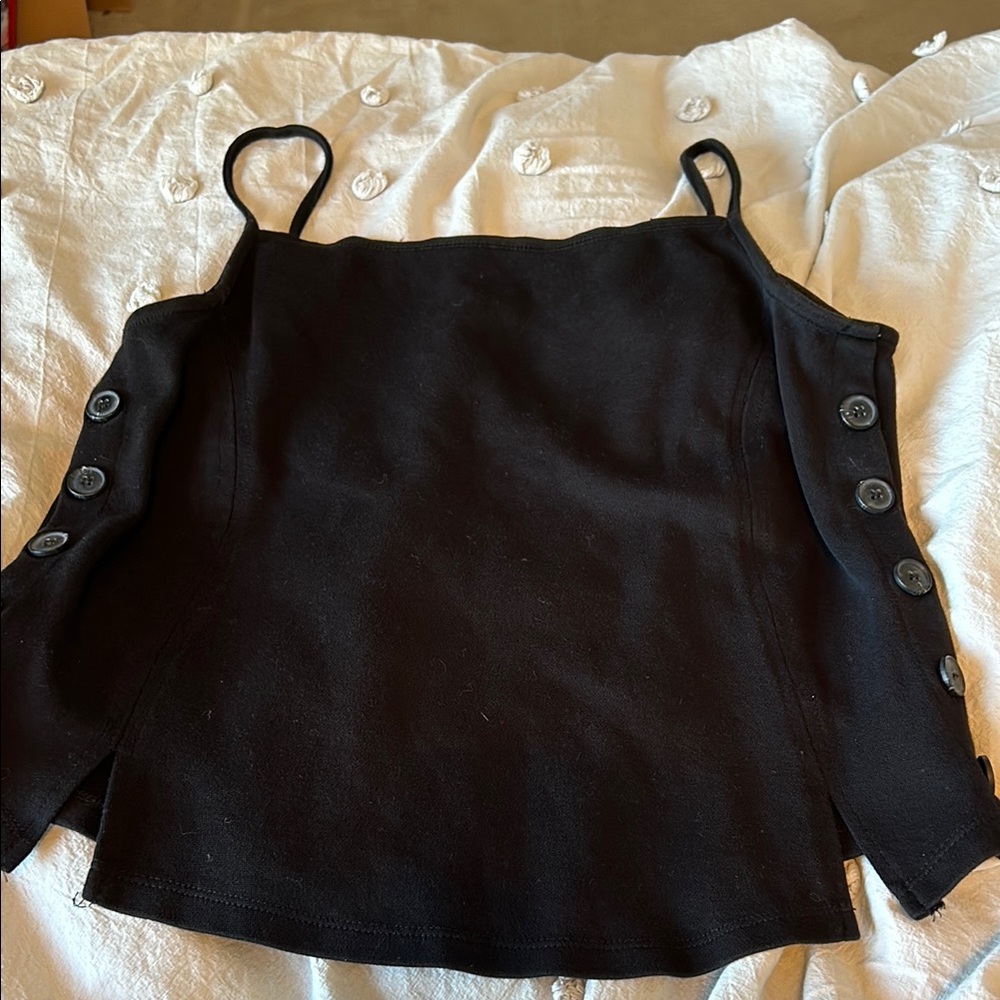 Anthropology Black Button-Side Tank Top